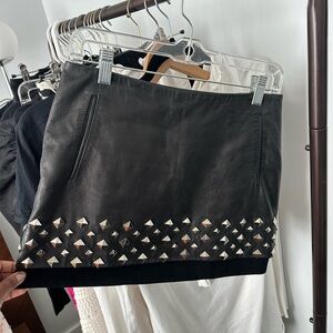 Diane Von Furstenberg Black Leather Skirt with Silver Studs